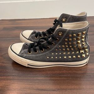 Like New - High-Top Converse - Special Edition - Gray with Gold Studs, Women’s 8